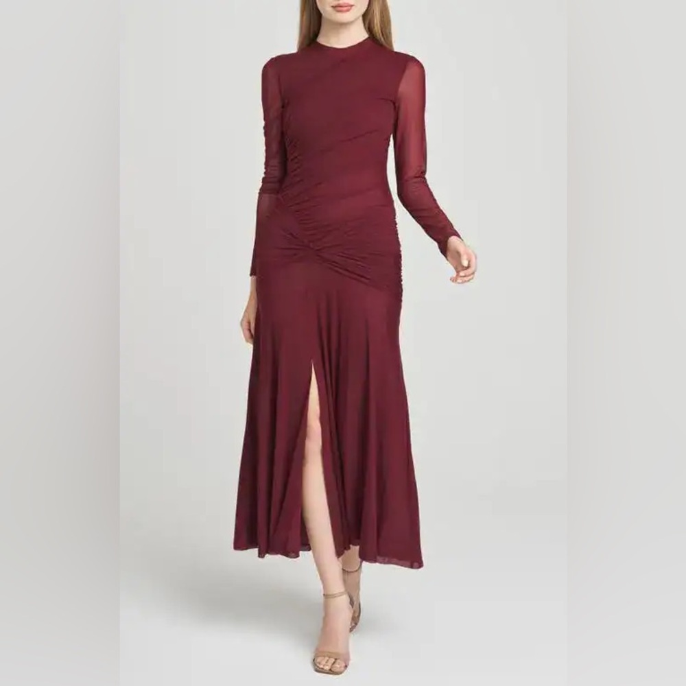 WAYF  Selene Ruched Long Sleeve Maxi Dress - Merlot, Size X-Small, $89
